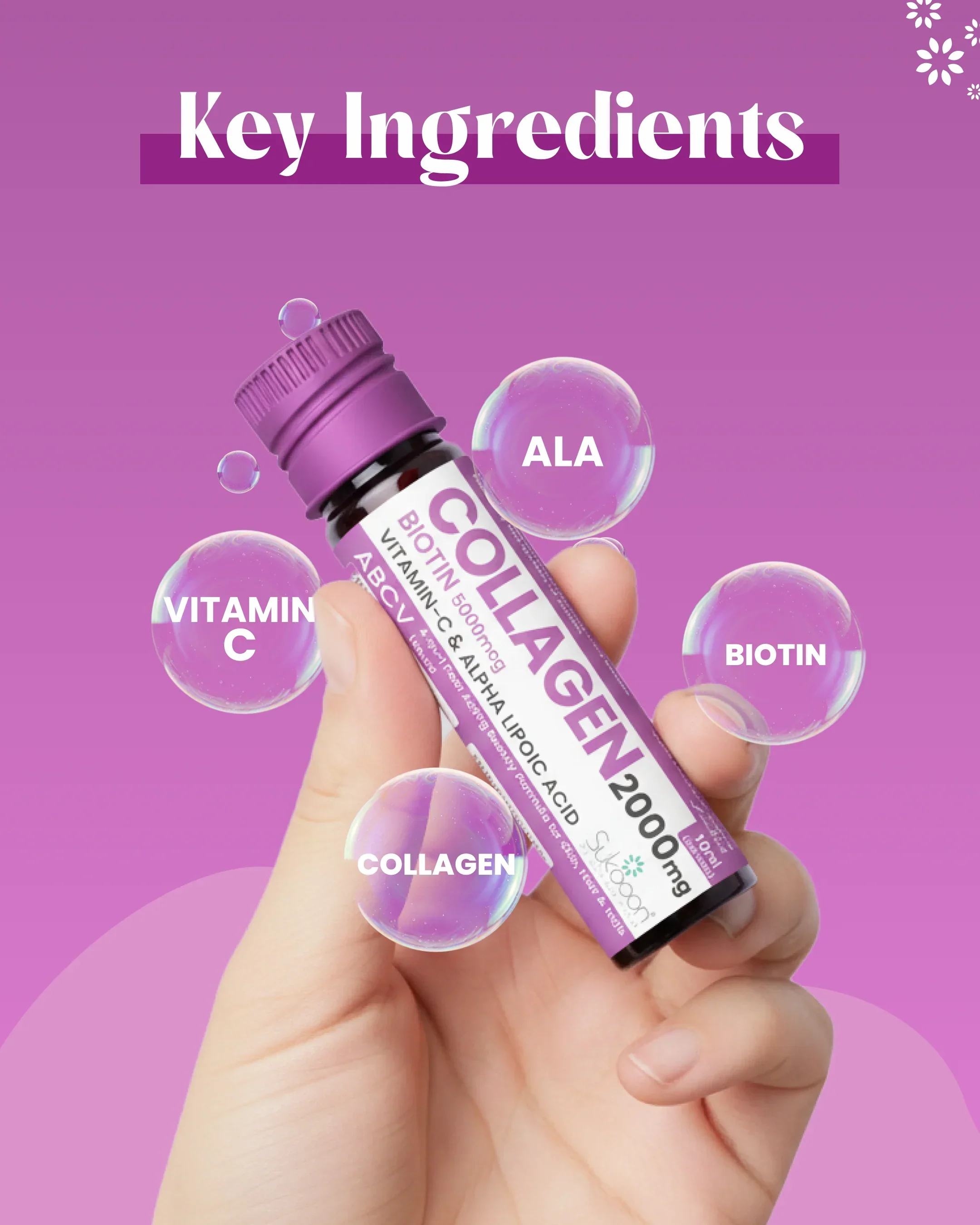 ABCV Liquid Collagen Shot 2000mg, Biotin 5000mcg (Pack of 15 Vials) - Image 4