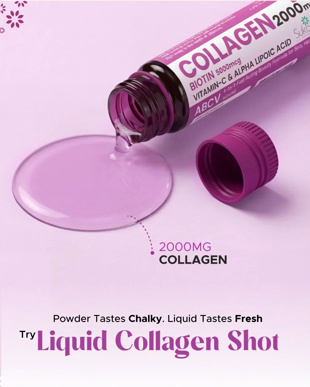 ABCV Liquid Collagen Shot 2000mg, Biotin 5000mcg (Pack of 15 Vials) - Image 8